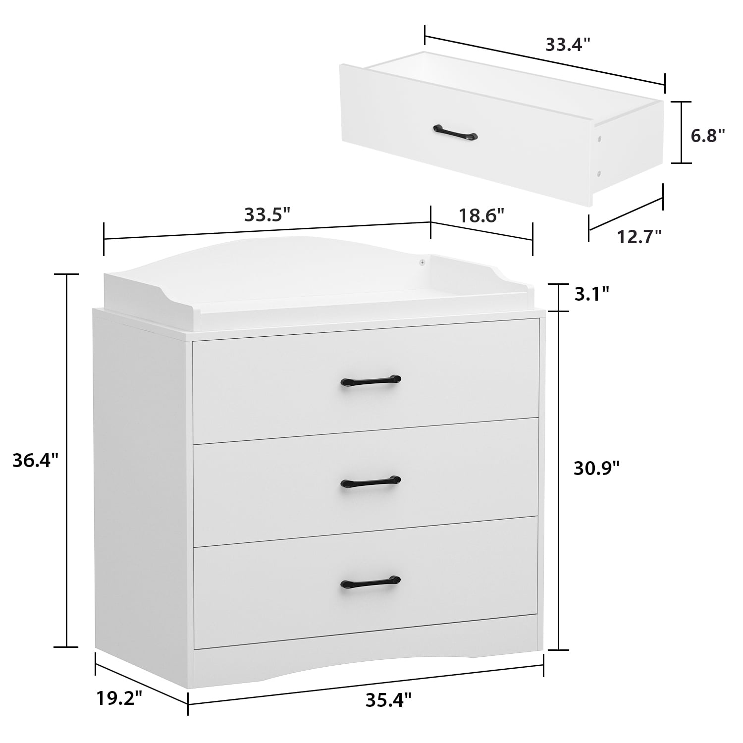 OxyLife Changing Table Dresser, Nursery 3-Drawer Dresser with Changing Top, White