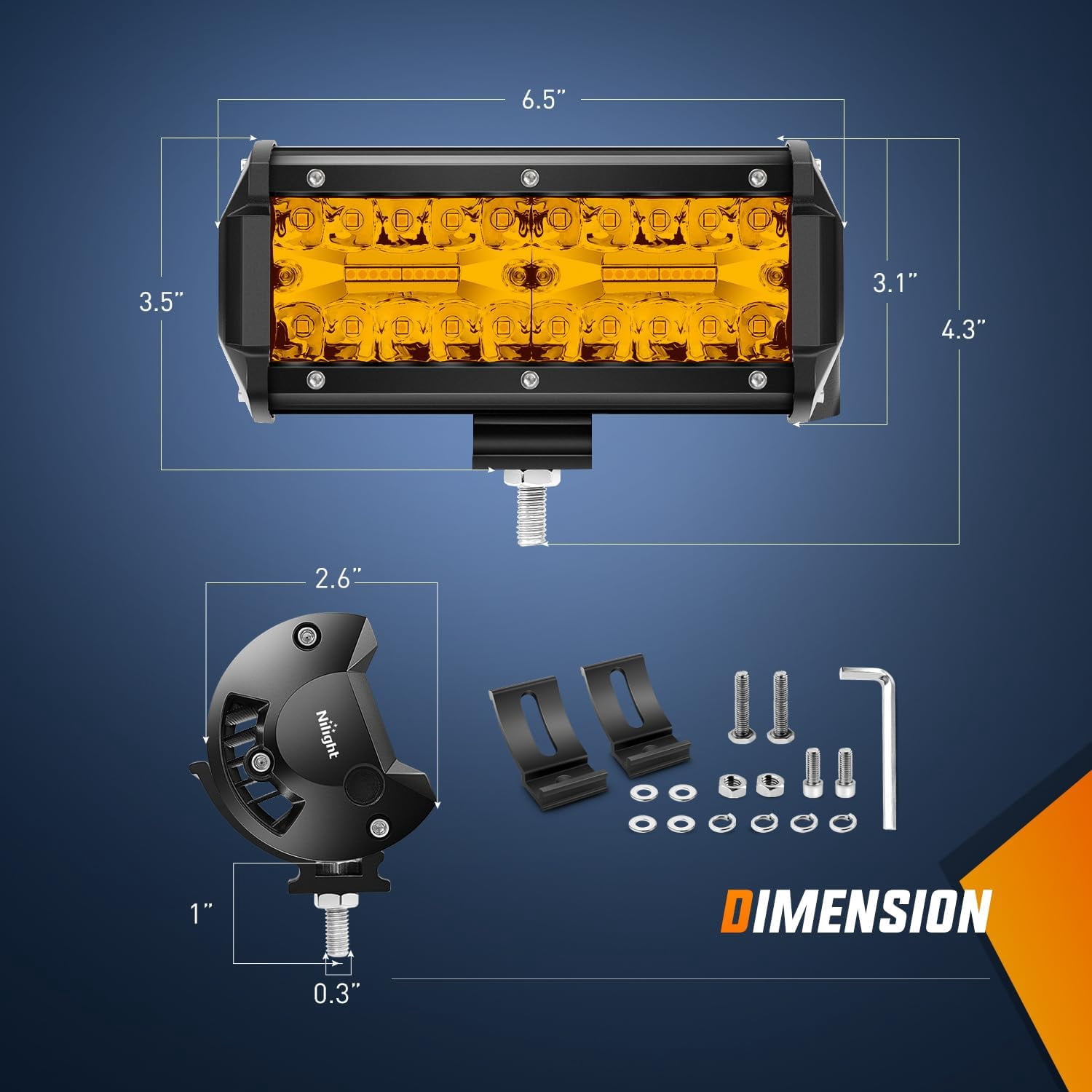 Nilight Led Light Bar 2PCS 6.5 Inch Amber 120W Spot Flood Combo Waterproof Triple Rows Off Road Fog Lights with 12V 5Pin Rocker Switch Wiring Harness Kit-2 Lead, 2 Year Warranty