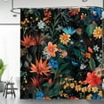 thumbnail image 2 of Black Floral Shower Curtain - Dark Vintage Flower Plants Boho Chic Colorful Botanical Leaves Fabric Cloth Bath Shower Curtain Set with 12 Hooks for Bathroom Decor Accessories, 72"x72", 2 of 6