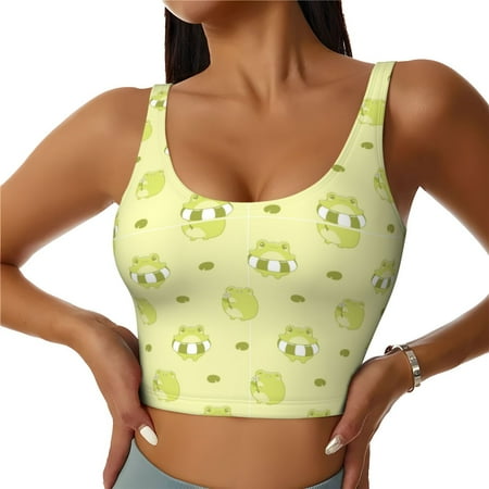 Jgfou Cute Frog3 Print Womens Sports Bra - Padded Workout Sports Bras Crop Tank Top