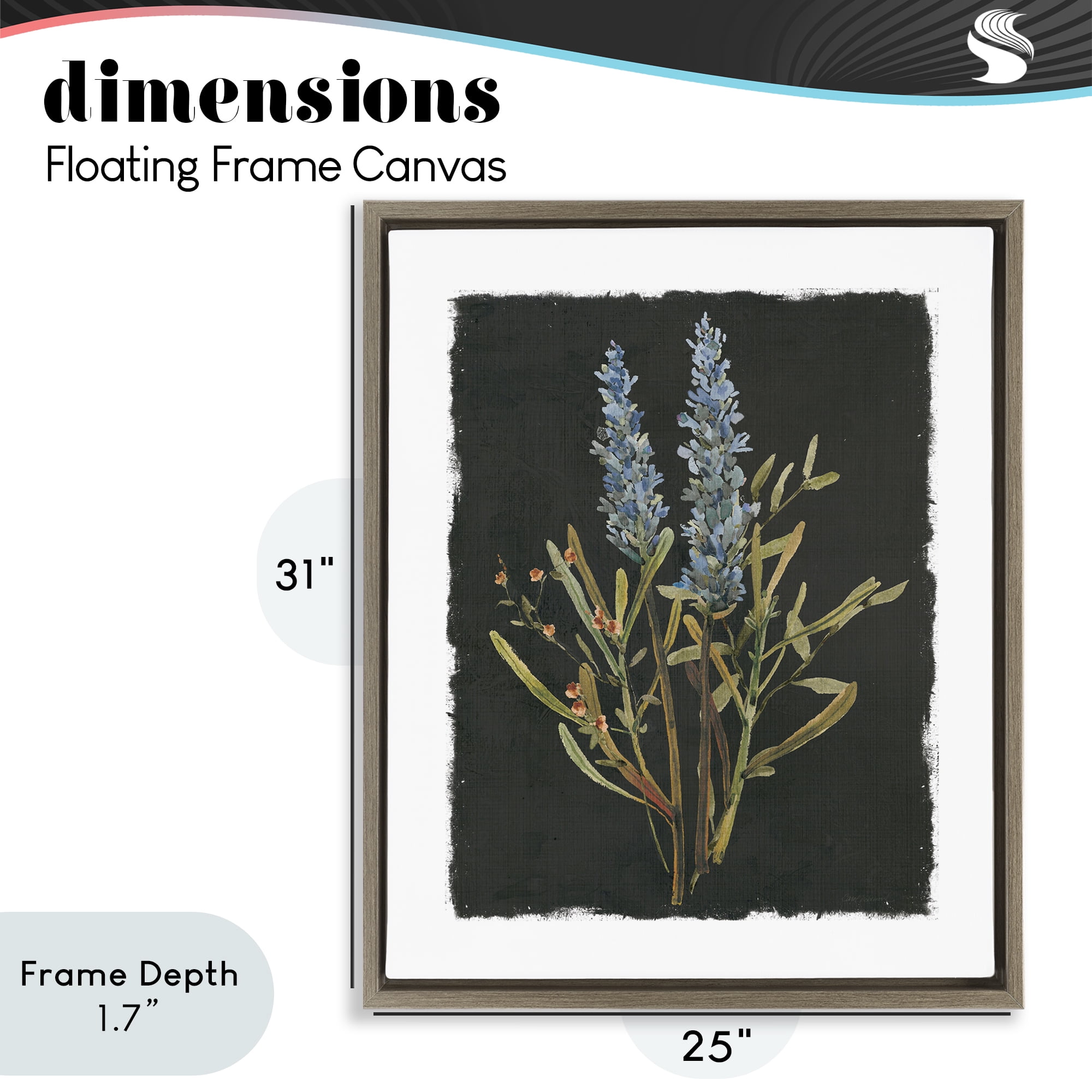 Stupell Industries Lavender Sprigs on Dark Background Brown Framed Floater Canvas Wall Art, design by Carol Robinson