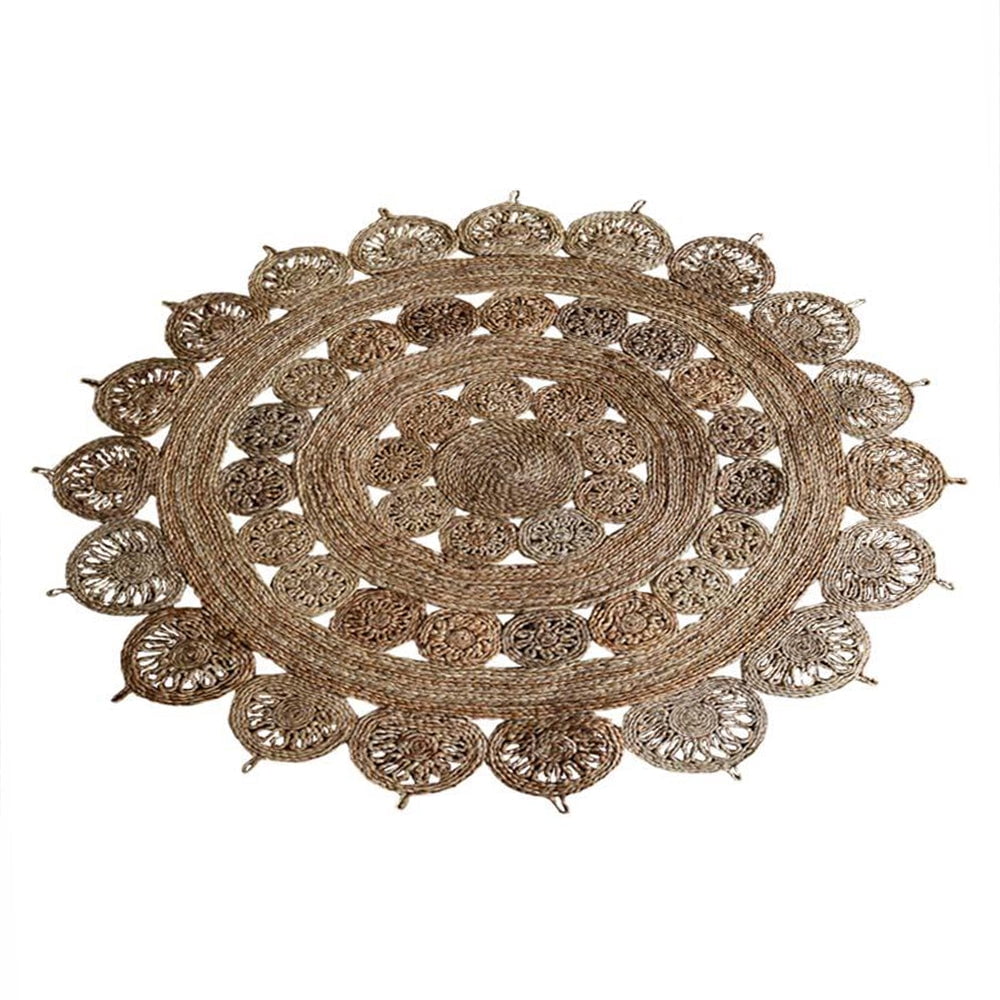 Rugsotic Carpets Hand Woven Jute 8'x8' Round Area Rug Oriental Beige J00003