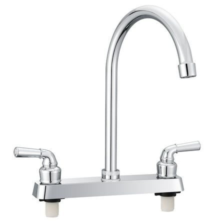 ABS Kitchen Faucet 8" Main Body,Non-Metallic RV Kitchen Faucet 360° Rotatable High Arch Two Handle for Campers,Motorhomes,Travel Trailers,Chrome
