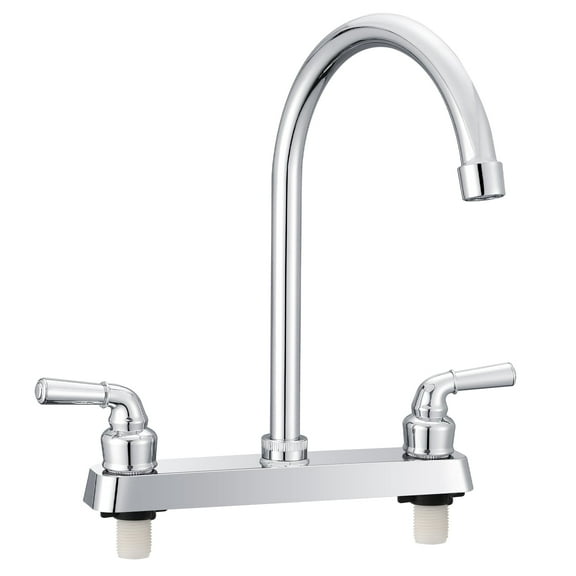 ABS Kitchen Faucet 8" Main Body,Non-Metallic RV Kitchen Faucet 360° Rotatable High Arch Two Handle for Campers,Motorhomes,Travel Trailers,Chrome