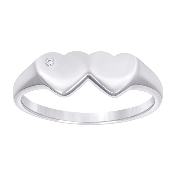 925 Sterling Silver Womens Cubic Zirconia Double Love Heart Ring 6.4x1.8mm Wide Statement Ring for Women