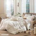 thumbnail image 4 of MooMee Striped Duvet Cover Set Cal-King 100% Washed Cotton Linen Like Textured Breathable 3-Piece (Almond Milk Grey& White Classic Stripes), 4 of 8
