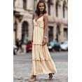 thumbnail image 4 of ABPHQTO Vestido largo sin mangas con tirantes y volantes con estampado de lunares caqui para mujer, 4 of 5