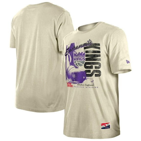 Men's-New Era Cream Sacramento Kings Distressed Throwback Vintage Color Pack T-Shirt