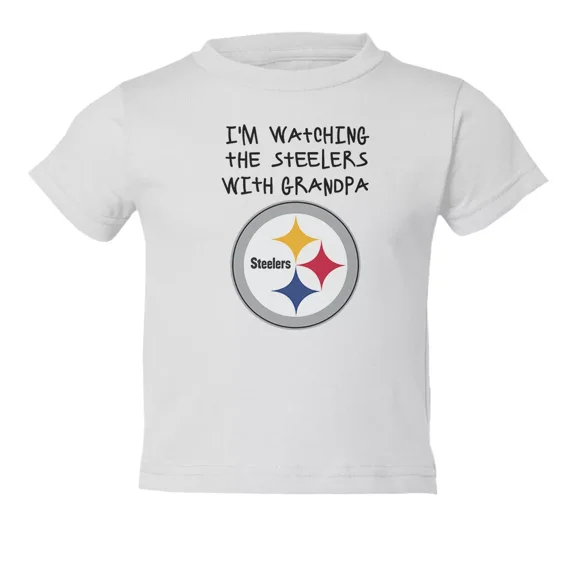 Bella Canvas Pittsburgh Watching With Grandpa Football Kids Toddler Boys & Girls Shirt, Gift for Baby or Kids