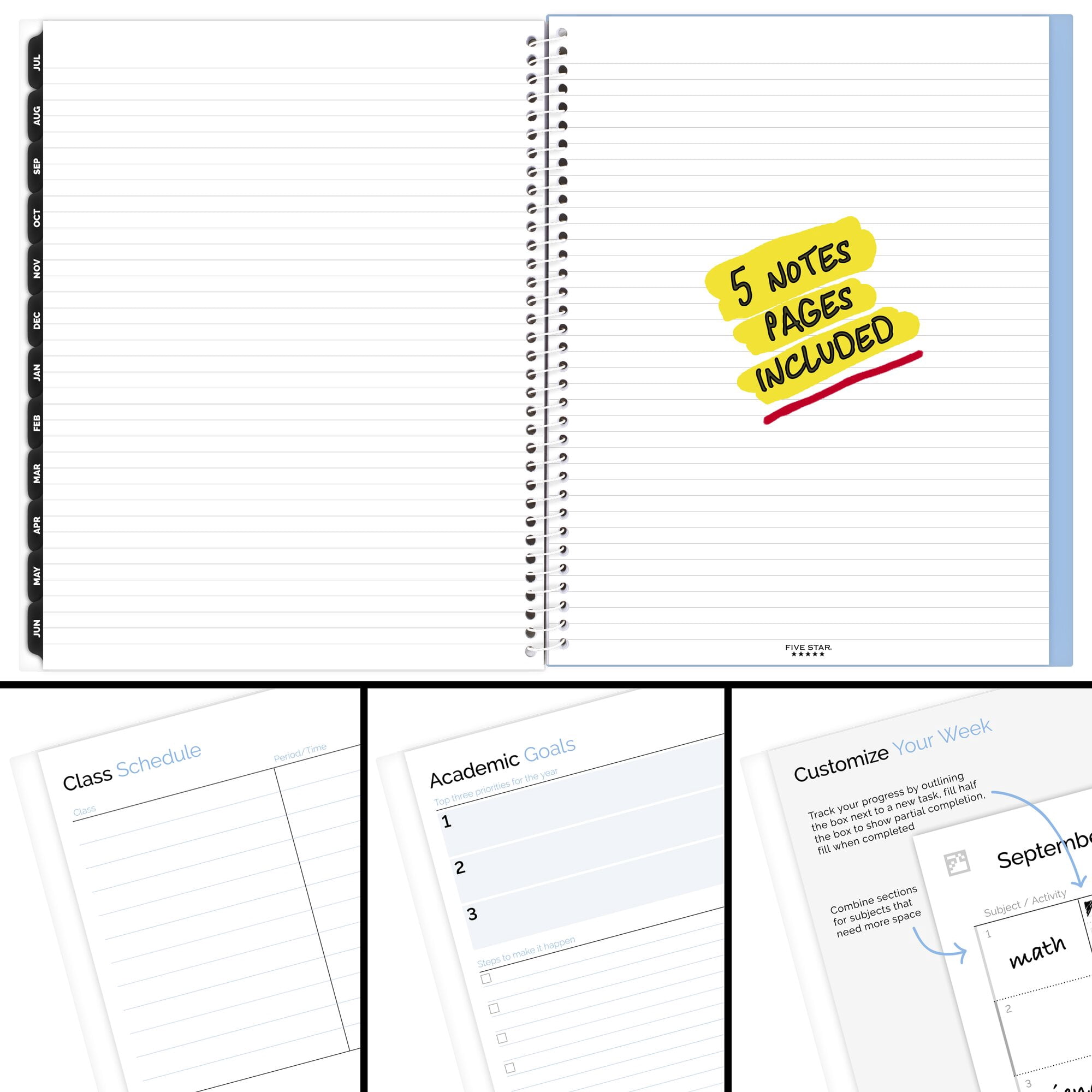 Five Star Cloud Nine Academic 2026-2027 Weekly Monthly Student Planner Plus