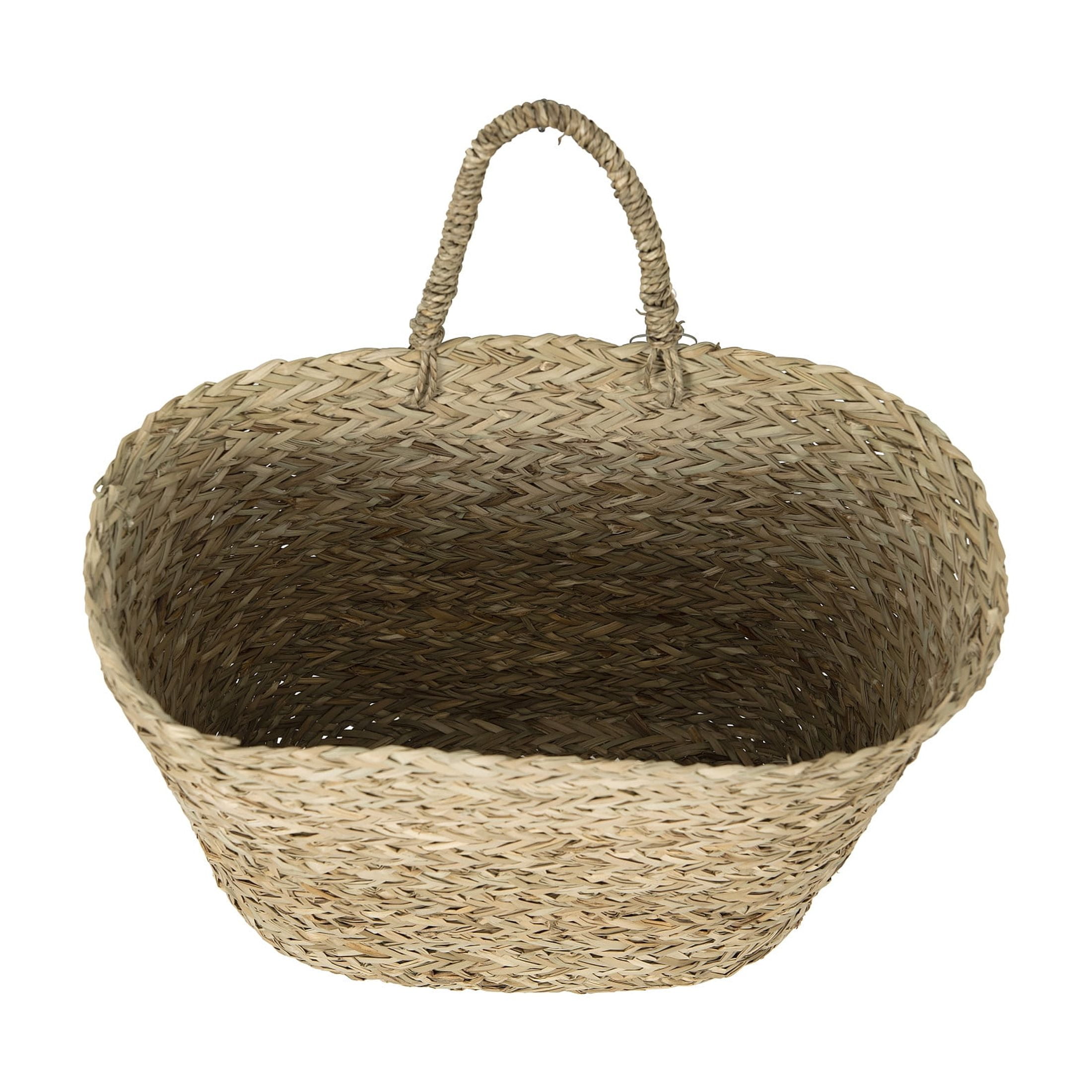 Creative Co-Op Handwoven Seagrass Wall Mount Baskets with Handles, Natural, Set of 2