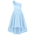 thumbnail image 3 of Yartina Kids Flower Girl One Shoulder Bridesmaid Dress High Low Hem Ruched Chiffon Formal Ball Gown Blue 4, 3 of 7