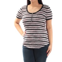 ALMOST FAMOUS Womens Purple Striped Short Sleeve Jewel Neck Top  Size: M