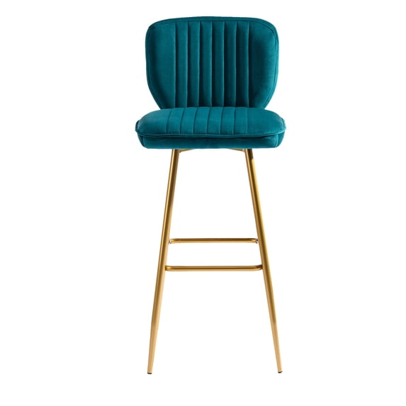 Retro Style Kitchen High Bar Chairs Velvet Bar Stool Chair Counter Chair with Back Barstool with Footrest, Kitchen Counter Stool for Kitchen Dining Room(Teal)