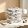 thumbnail image 6 of Triple Layers Cosmetic Travel Bag, Large Capacity Mesh Makeup Organizer, Water-Resistant Toiletry Case, Gray, 6 of 6