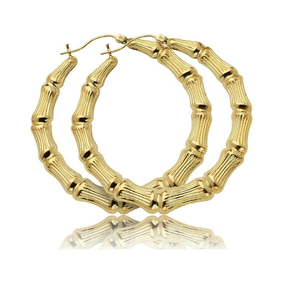 LoveBling 10k Yellow Gold Bamboo Hoop Earrings (1.96")