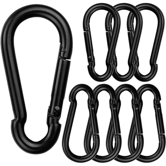 8 Pcs M8 Heavy Duty Spring Snap Hook Carabiner Clip 3.15 Inch (80mm) Non Locking Black Carabiner Swing Clip for Swing Set, Camping, Hiking Indoor and Outdoor Sports