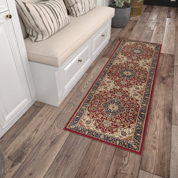 Sensation Transitional 2' x 10' Red and Beige Polypropylene Indoor Area Rug