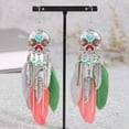 thumbnail image 5 of Boho Long Enamel Feather Dangle Drop Statement Stud Earring for Women Bohemian Ball Beaded Turquoise Tassel Dangling Link Piercing Fish Hook Earrings Ethnic Style Vintage Jhumka Jhumki Party, 5 of 12
