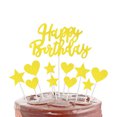 thumbnail image 2 of Gran oferta de Amazon, adornos para tartas de feliz cumpleaños, letras doradas con purpurina y estrellas de amor, juego de decoración de pasteles de fiesta Sincero Hogar, 2 of 6