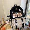 thumbnail image 2 of Women Cute Hit Color Backpack Student Canvas Knapsack with Pendant (Purple), 2 of 9