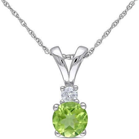 Tangelo 3/5 Carat T.G.W. Peridot and Diamond-Accent 10kt White Gold Solitaire Pendant, 17