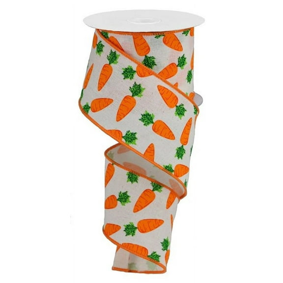 Carrots on Cotton Wired Edge Ribbon, 10 Yards (Cream, 2.5 Inch), for Making Cute and Creative Easter Wreaths and Bows