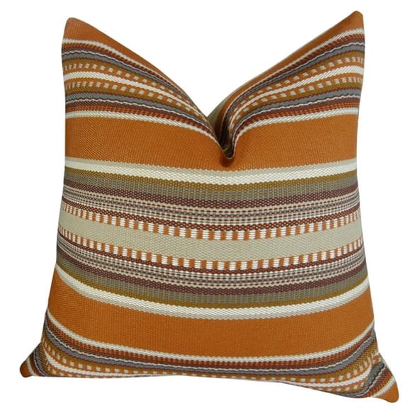 Chic Stripe Saffron Handmade Double Sided Throw Pillow - Orange - Olive & Cream - 26 x 26 in.