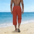 thumbnail image 4 of yillto Men's Cotton Linen Capri Pants Summer Lightweight 3/4 Baggy Pant Drawstring Waist Beach Pants with Pockets, 4 of 7