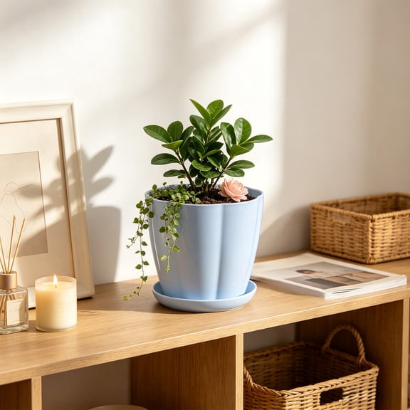 Plastic Petal Shape Flower Pots with Draining Holes for Succulents and Flowers, Thickened Creative Round Plant Pots, for Garden and Desktop Use Random Color
