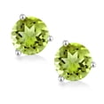 thumbnail image 2 of Gem Stone King 18K White Gold Green Peridot 3-Prong Stud Earrings for Women Men (1.10 Cttw, Gemstone August Birthstone, Round 5MM), 2 of 5