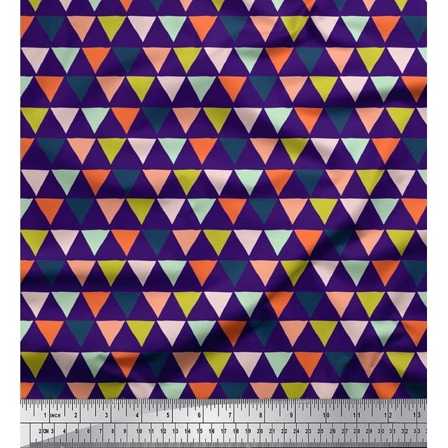 Soimoi Purple Poly Georgette Fabric Triangle Geometric Print Fabric by Yard 52 Inch Wide