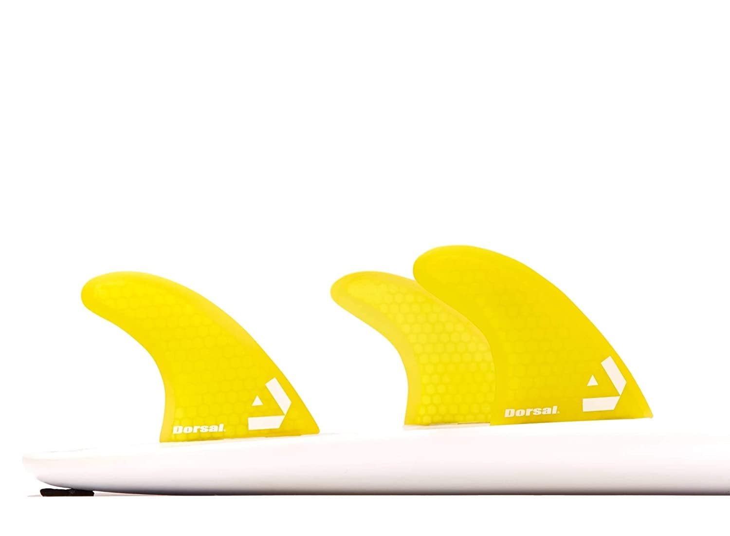 DORSAL Surfboard Fins Hexcore Thruster Set 3 Honeycomb FCS Base Yellow 