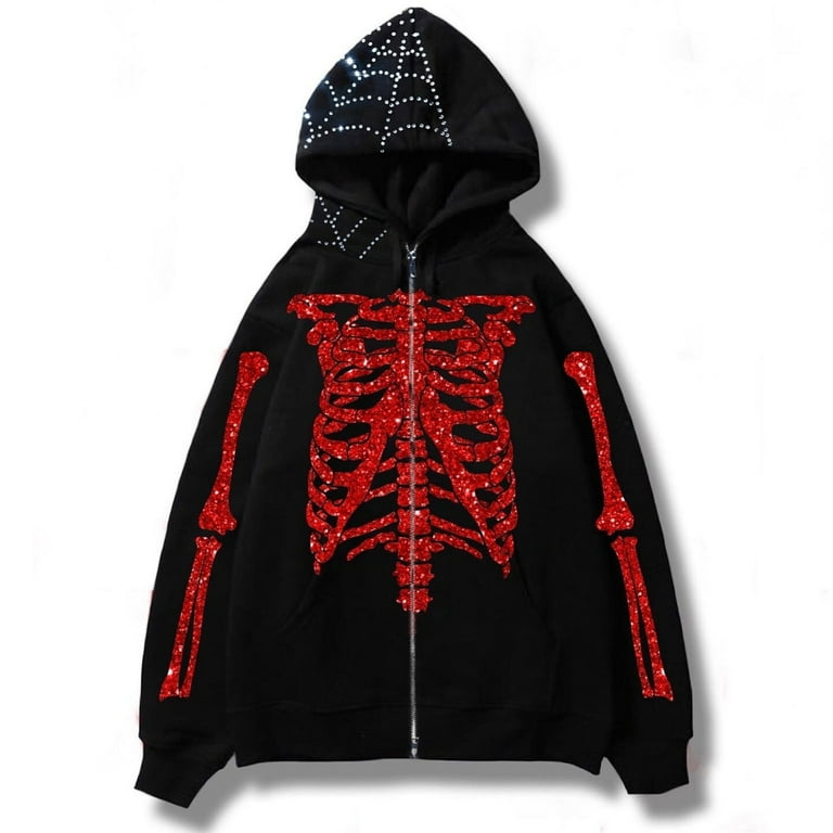 Zip Up for Rhinestone Hoodie for Jacket Women Men Gothic