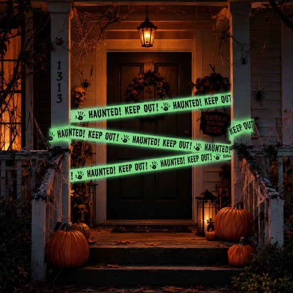 Bawilom Glows In The Dark Halloween Caution Tape Ghost Keep Out Barrier Tape Fluorescent Warnings Tape For Ghost House Escape Room Party Yard Indoor Outdoor Decor