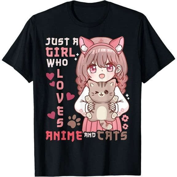 Anime Cat Girl Just a Girl Who Loves Anime and Cats Unisex T-Shirt for Men Women Kids Toddler