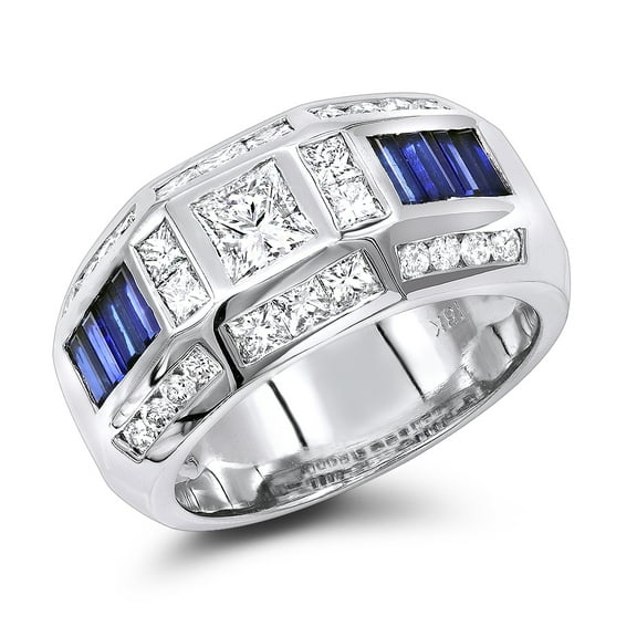 Luxurman Unique Designer Band 18K Sapphire Diamond Ring for Men (White Gold Size 5.5)