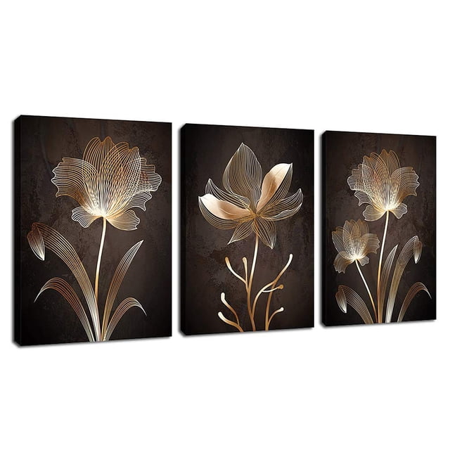 Lienzo decorativo ArteWoods con flores marrones abstractas, 30 x 40 cm x 3