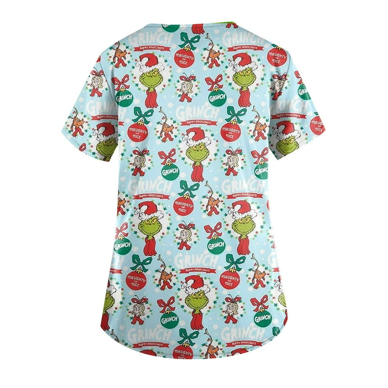 Christmas Scrub，Christmas Scrub Tops Women Xmas Halloween Grinch