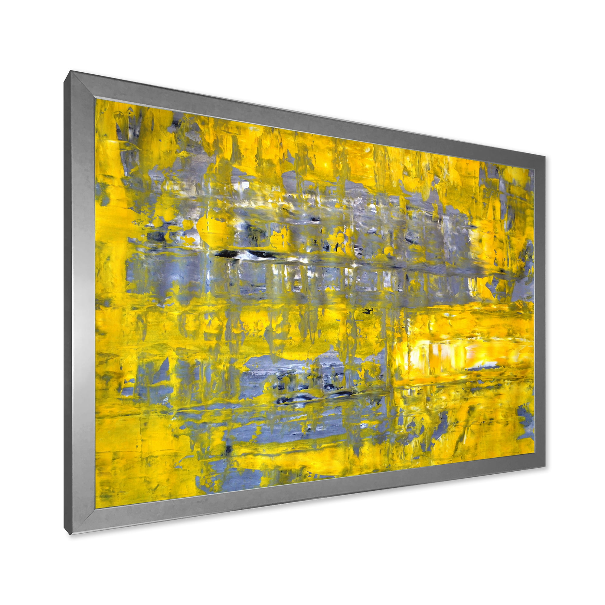 Designart 'Grey Meets Yellow Abstract Art I' Modern Framed Art Print