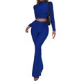 thumbnail image 3 of VISgogo, traje de 2 uds con pantalones para mujer, Tops cortos de cuello alto de manga larga de Color liso, pantalones acampanados largos de tiro alto, ropa de primavera/otoño para mujer VISgogo  moda, 3 of 9