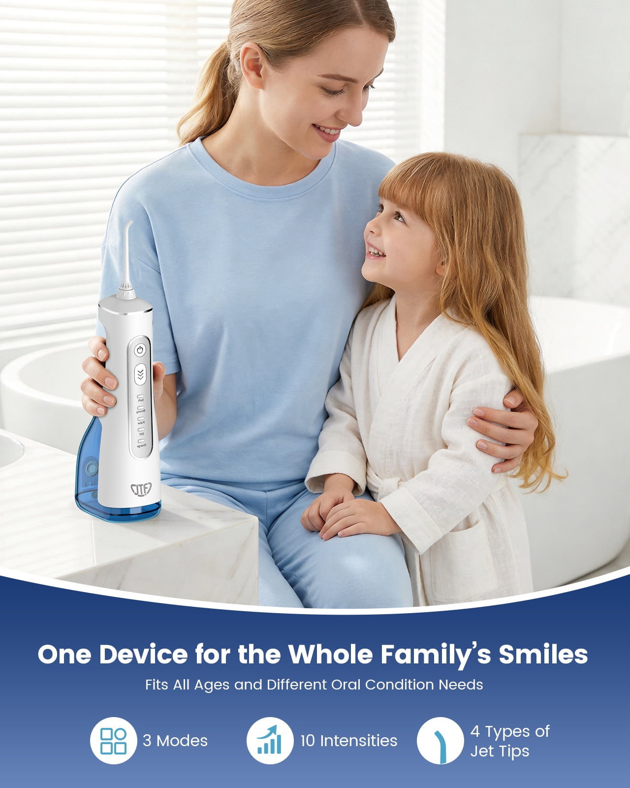 JTF Cordless Water Flosser for Teeth: 3 Modes & 10 DIY Pressure Levels Portable Oral Irrigator for Braces & Sensitive Gums with 9 Tips & 300ML Tank, Rechargeable Electric Dental Pick for Home Travel