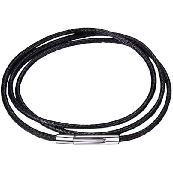 LYH Leather Necklace Cord with Customizable Stainless Steel/Black Clasp, Waterproof Black/Brown Woven Wax Rope Chain for Men Women 1.5/2/3mm, Length 16"-30"