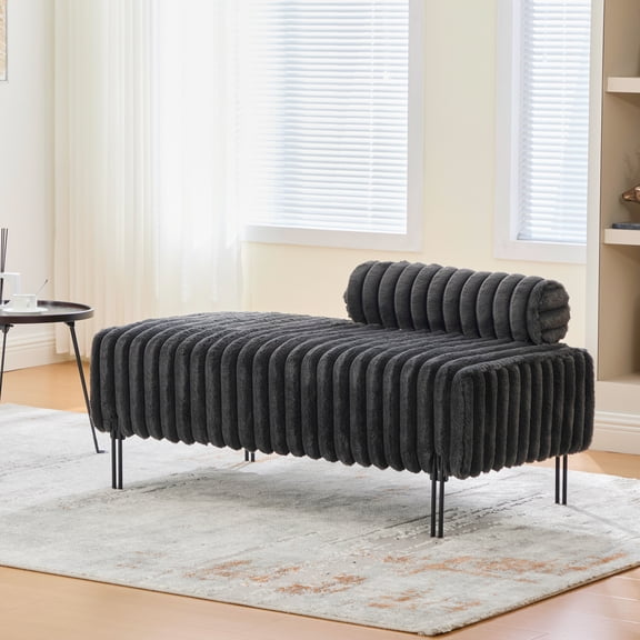 Miekor Furniture 49.6" Wide Upholstered Mini Loveseat with Metal Legs,2-Seater Small Sofa End of Bed Bench Window Ottoman Footrest with Adjustable Back,Charcoal MK0729