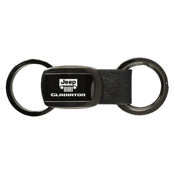 Jeep Gladiator Black Chrome Genuine Leather Accent Key Chain Official Licensed