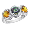 thumbnail image 1 of 14K White Gold Natural Mystic Topaz & Citrine Sides Round 3-stone Ring Diamond Accents, size 10, 1 of 2