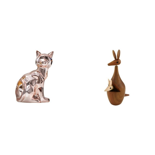Estatua de gato, figura de escritorio, escultura de animal de cerámica y madera, adorno ideal para la sala de estar, el escritorio, la oficina o la de