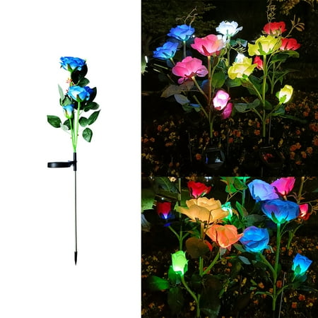 

kosheko Solar Garden Lights - Solar Outdoor Lights With Beautiful & Realistic Rose Flowers - 7 Color Changing Solar Lights Outdoor For Yard Garden Decoratio Blue