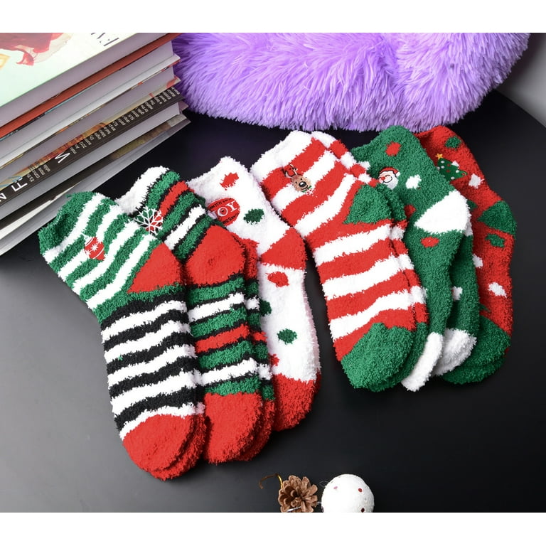 6 Pairs Christmas Socks Fuzzy Socks for Women Winter Warm Soft Non Skid  Slipper Socks Cozy Socks Crew Socks Christmas Gift 
