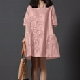thumbnail image 2 of Kmdttou Women's Short Sleeve Loose Plain Dresses Women Solid Color Embroidered Round Neck Short Sleeved And Linen Dress, 2 of 9